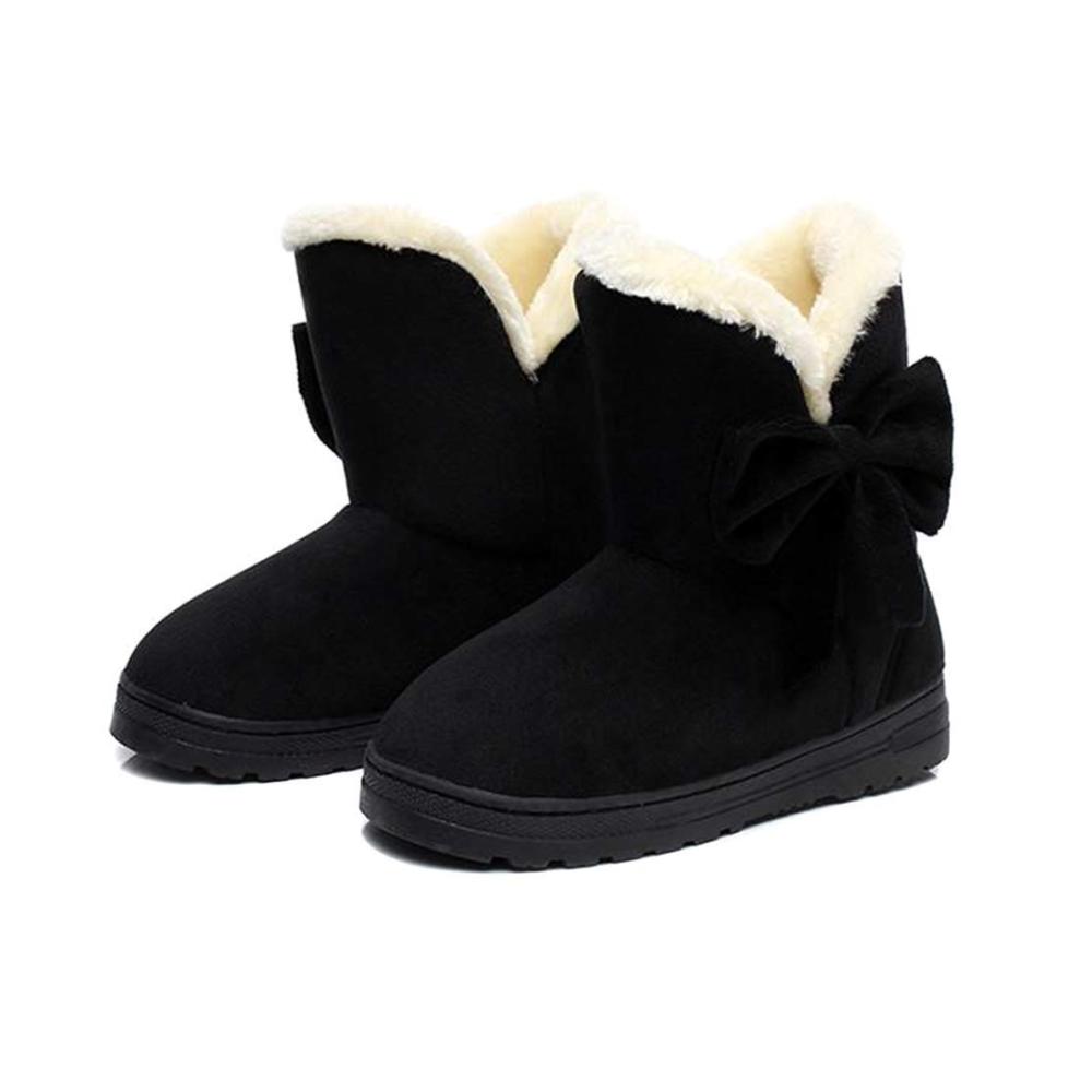 Damen Schneestiefel mit Fliegenschleife - Warme Winterstiefel mit Plüschfutter und Antirutsch-Sohle