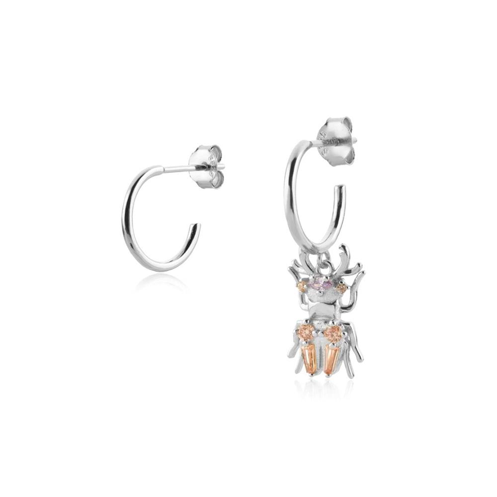 925 Sterling Silber Schmuck-Set mit Gold Käfer-Design Ohrringe Ring Lange Kette & Halskette mit Zirkon - Exquisites Schmuckset für Tierliebhaber (Grau