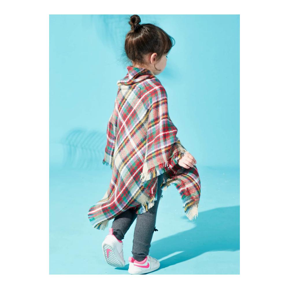 Herbst Kinder Strickjacke mit Schal und Schnalle - Stilvolles Poncho-Design mit Trompetenärmeln Fransen und Wintercape für einen trendigen Look