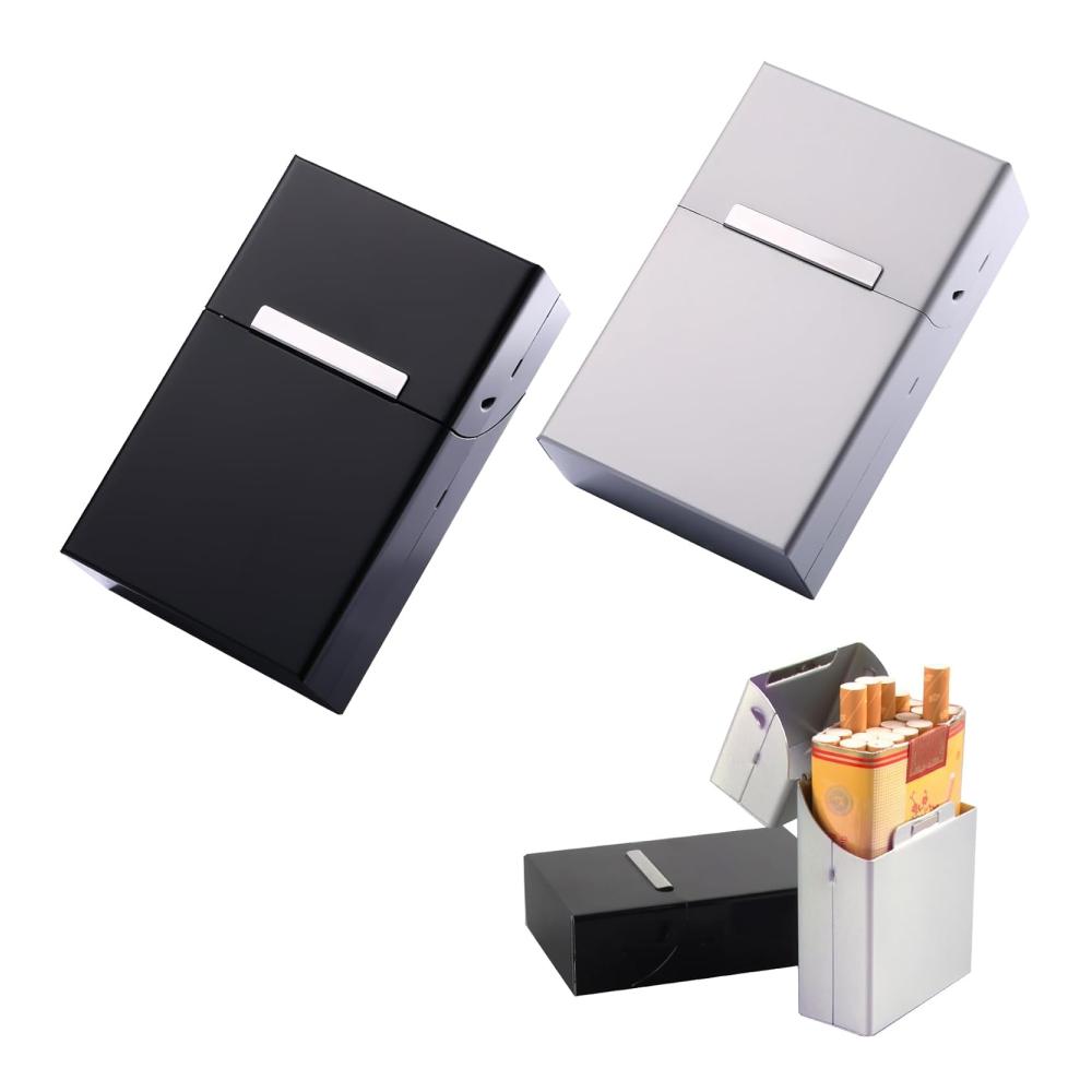 Aluminium Zigarettenetui Set (2 Stück) - Metall Zigarettenbox für 20 Zigaretten mit Magnetverschluss - Elegantes Design in Schwarz und Silber