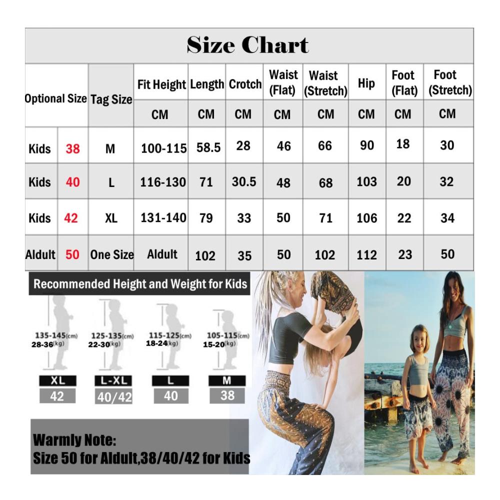 Boho Yogahose Damen Luftige Sommerhose mit Weitem Bein Geraffter Taille & Taschen - Leichte Strand- und Freizeithose für Eltern & Kinder