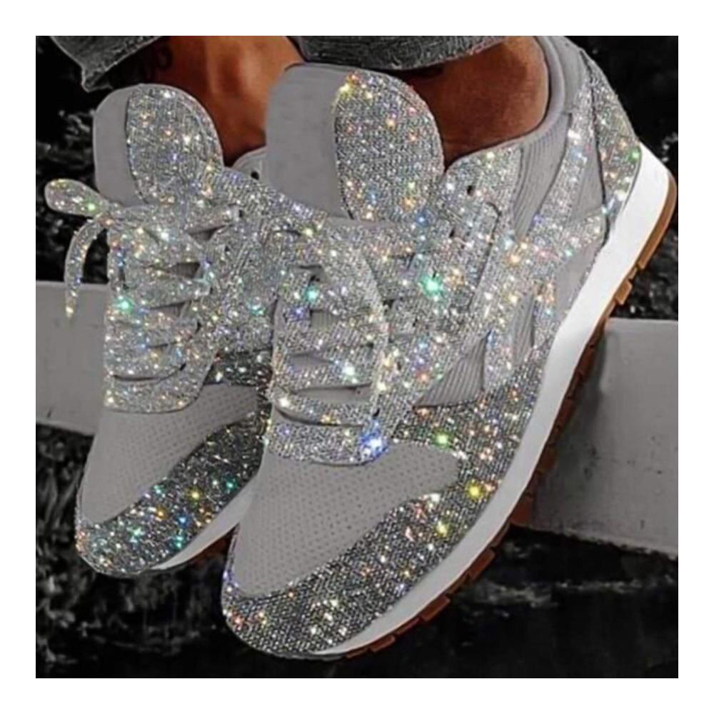 Casual Damen Sneakers mit Pailletten Strass und Plateau – Atmungsaktive Wanderschuhe