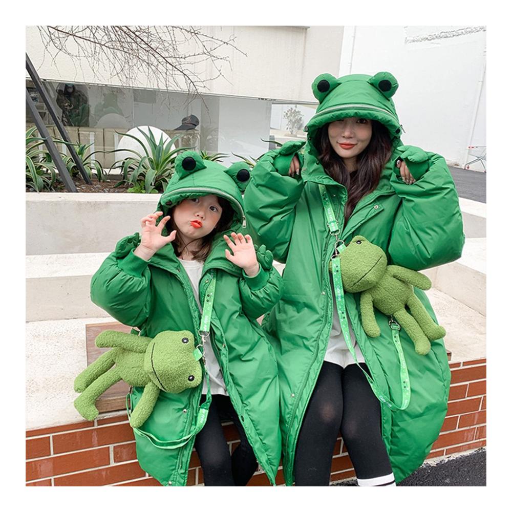 Grüner Froschmantel für Damen & Mädchen - Winterlicher Windbreaker mit Zipper Thermischer Kapuzenmantel für Outdoor-Aktivitäten