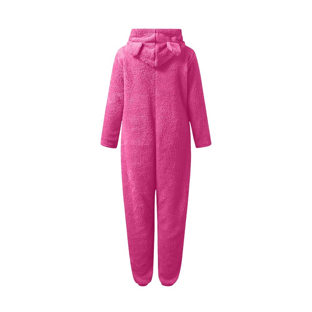 Teddy Fleece Jumpsuit für Damen - Winter Einteiler mit Kapuze Flauschiger Schlafanzug Plüsch Kuschelig Overall Lang Schlafoverall Warme Onesie Anzug Hausanzug in verschiedenen Größen S-5XL