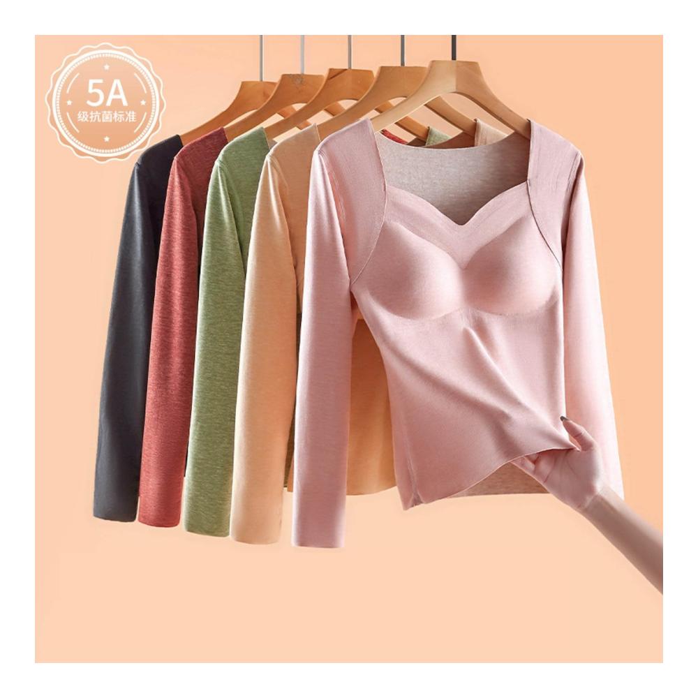 Damen Thermo-Unterhemd mit V-Ausschnitt und Langarm - Warmes Fleece Shirt für Herbst und Winter - Thermounterwäsche mit Innenfleece - Thermooberteil als Pullover Base Layer - Mädchen Basic Slim Fit Top für maximale Wärme