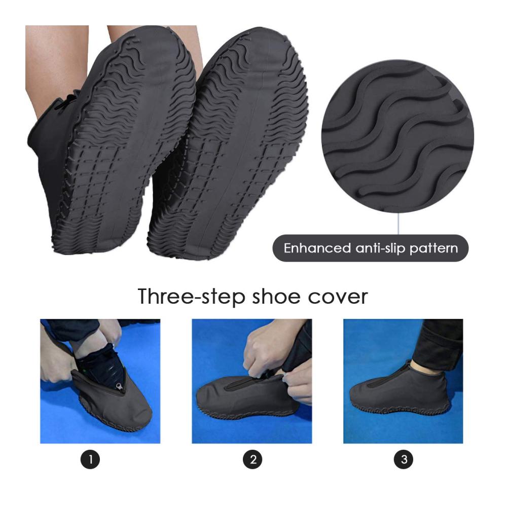 Wiederverwendbare Silikon-Galoschen mit Reißverschluss rutschfest faltbar grau M - Outdoor-Schuhschutz (1 Paar