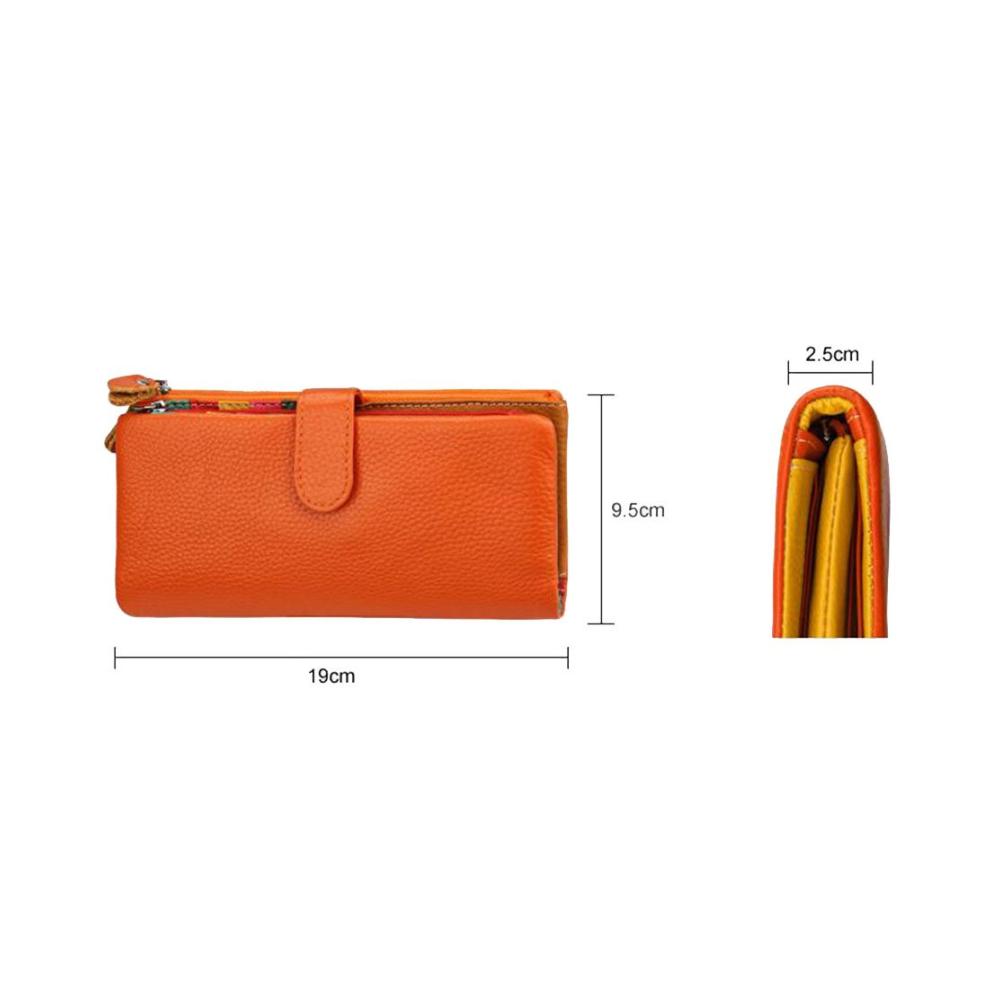 Damen Geldbörse aus Echtleder Bunte Clutch mit Großer Kapazität Reißverschluss und Langem Design (Rosa