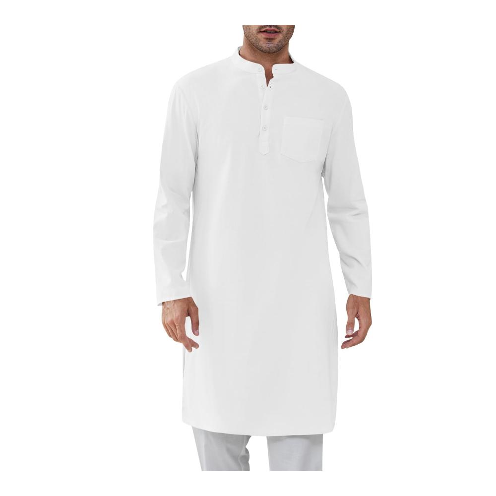 Herren Bademantel von Cicy Bell – Langarm Kaftan Robe mit Knopfleiste V-Ausschnitt Henley-Stil und Seitenschlitz – Casual Kleid Shirt in modernem Design