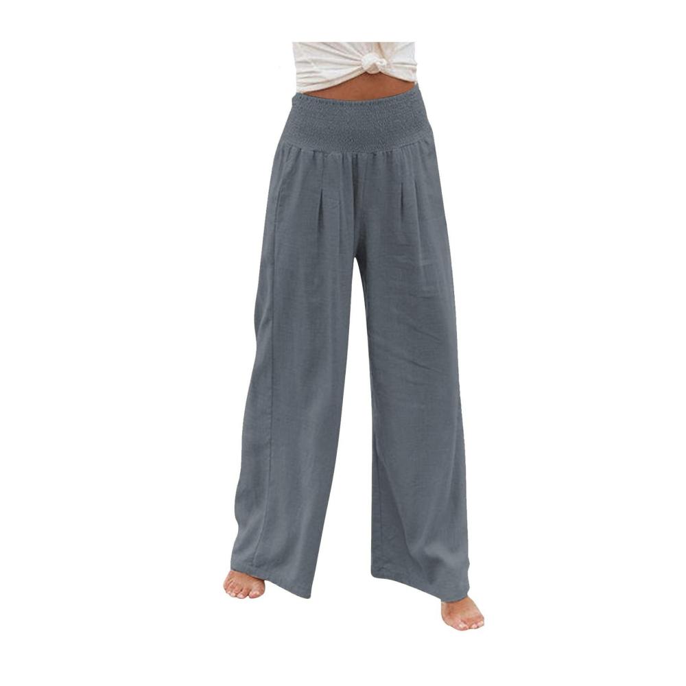 Damen Baumwoll-Leinenhose mit hoher Taille und Taschen - Bequeme Lounge-Hose