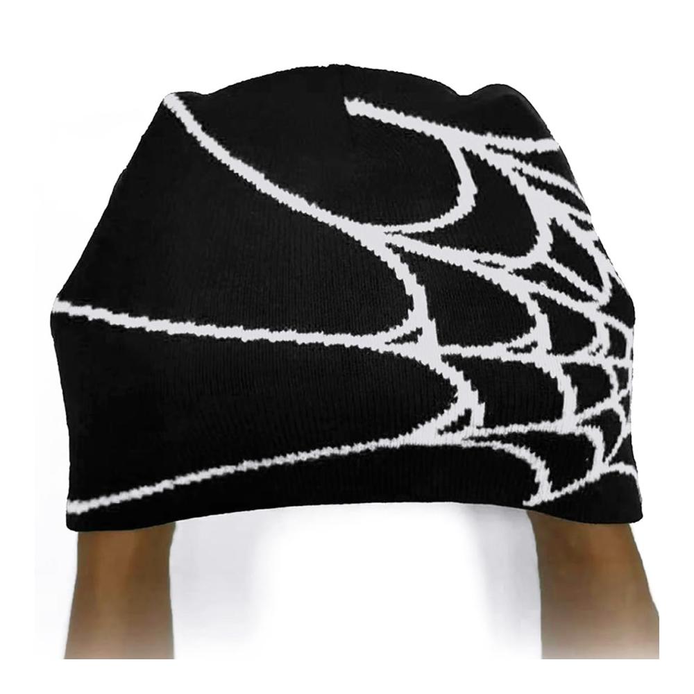 Gestrickte Y2K Gothic Spider Mütze – Unisex Winter Slouchy Beanie mit Warmfutter