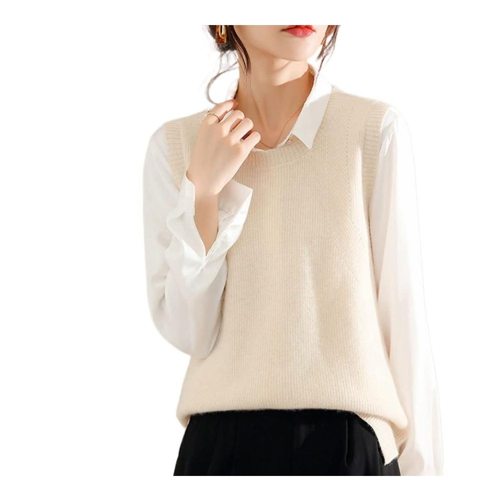 Strick Ponchos & Capes für Frauen - BHVXW Rundhals Pullover Weste aus Wolle ärmellos für Frühling und Herbst (Farbe D Größe 2XL