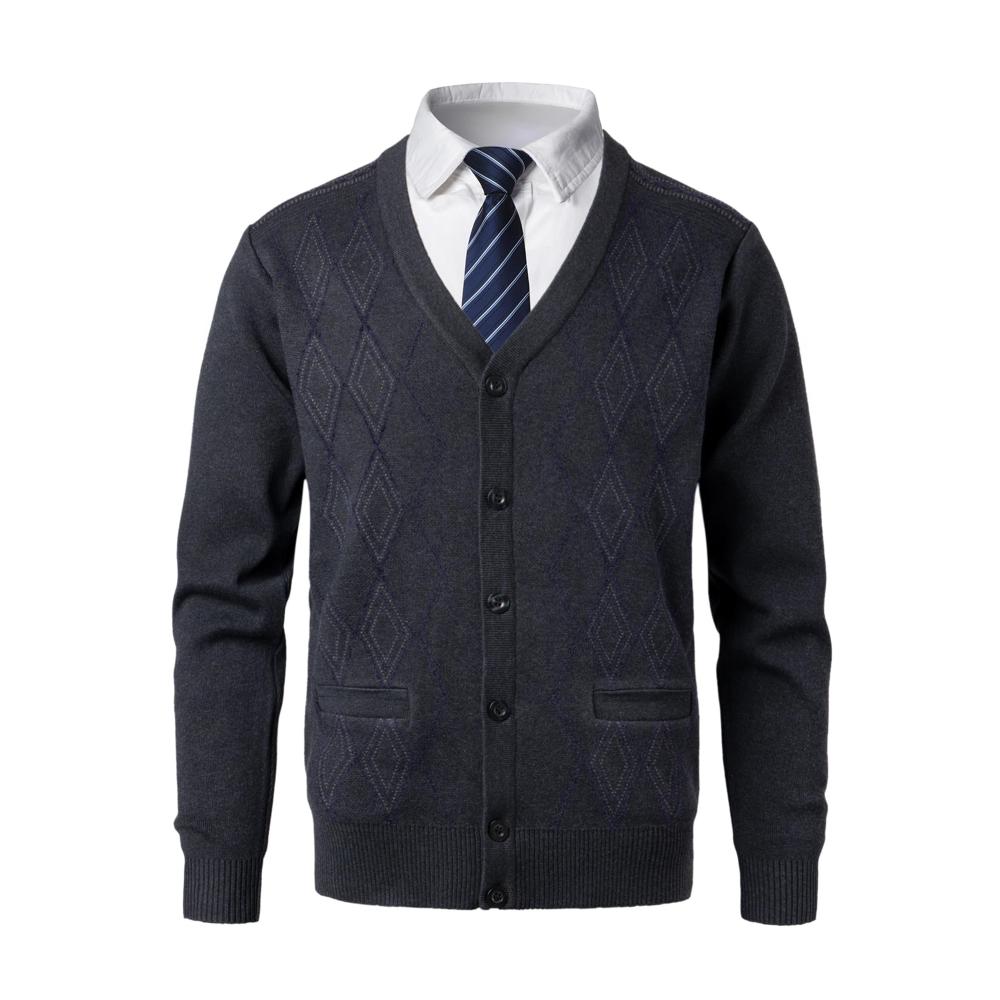 Herren Strickjacke Herbst Winter - Klassisch Warme V-Feinstrick Cardigan mit Taschen & Knöpfen