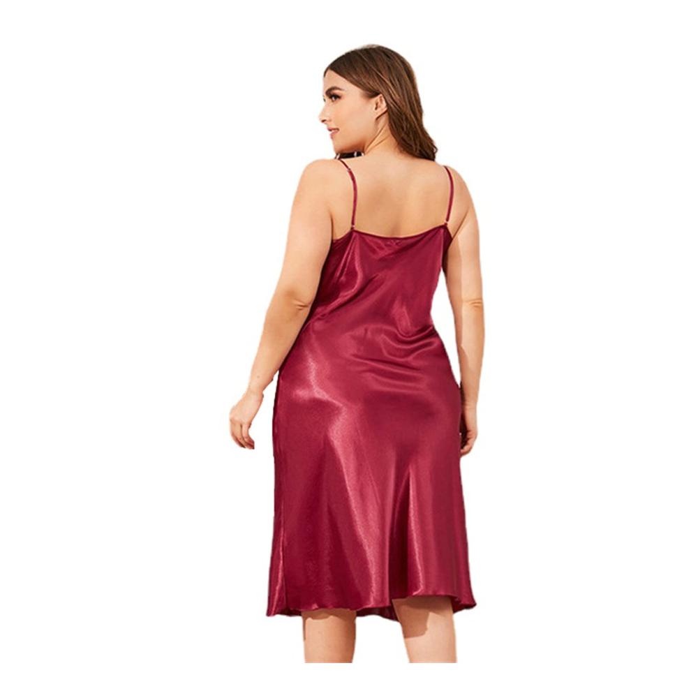 Satin Negligee Damen Nachthemd mit Spitze - Sexy Lingerie Dessous für Damen in XL-3XL - Elegantes Spaghetti-Träger-Kleid für Plus Size Sleepwear
