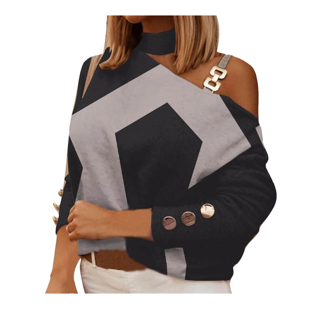 Bikinioberteil Strickkleid Damen Langarm mit Kette Herbst Winter bedruckten Knöpfen - Damen Große Größen