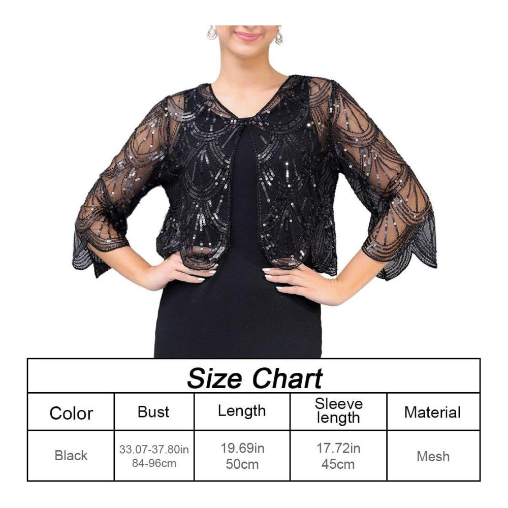 Vintage Luxylei 1920er Jahre Schal mit Pailletten und Perlen perfekt für Abendveranstaltungen und Hochzeiten V-Ausschnitt und transparente Ärmel für den perfekten 20er Jahre Look