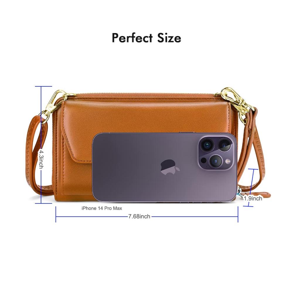 Braune Damen RFID Geldbörse mit Kreditkartenetuis Handytasche zum Umhängen - Doppelriemen Design