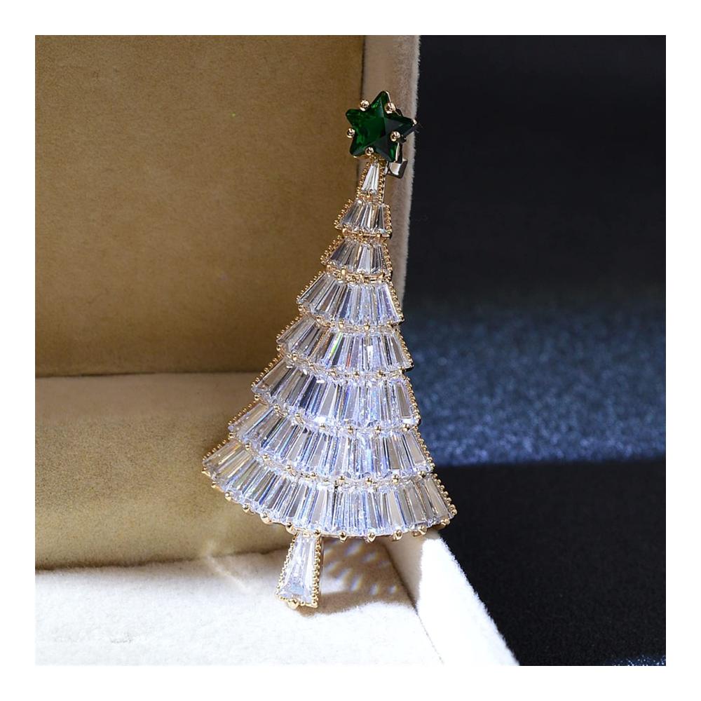 Weihnachtsbroschen Festlicher Modeschmuck mit Crystal Cube Zirkonia - Damen Bankett Accessoire für die Feiertage (Silber