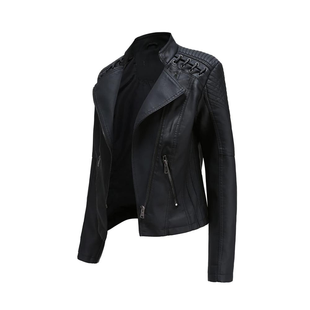 Damen Lederjacke mit Stehkragen - Stilvolle Kurzjacke für Frauen Motorradjacke im Slim Fit Design Casual Streetwear Übergangsjacke Bikerjacke in Lederimitat
