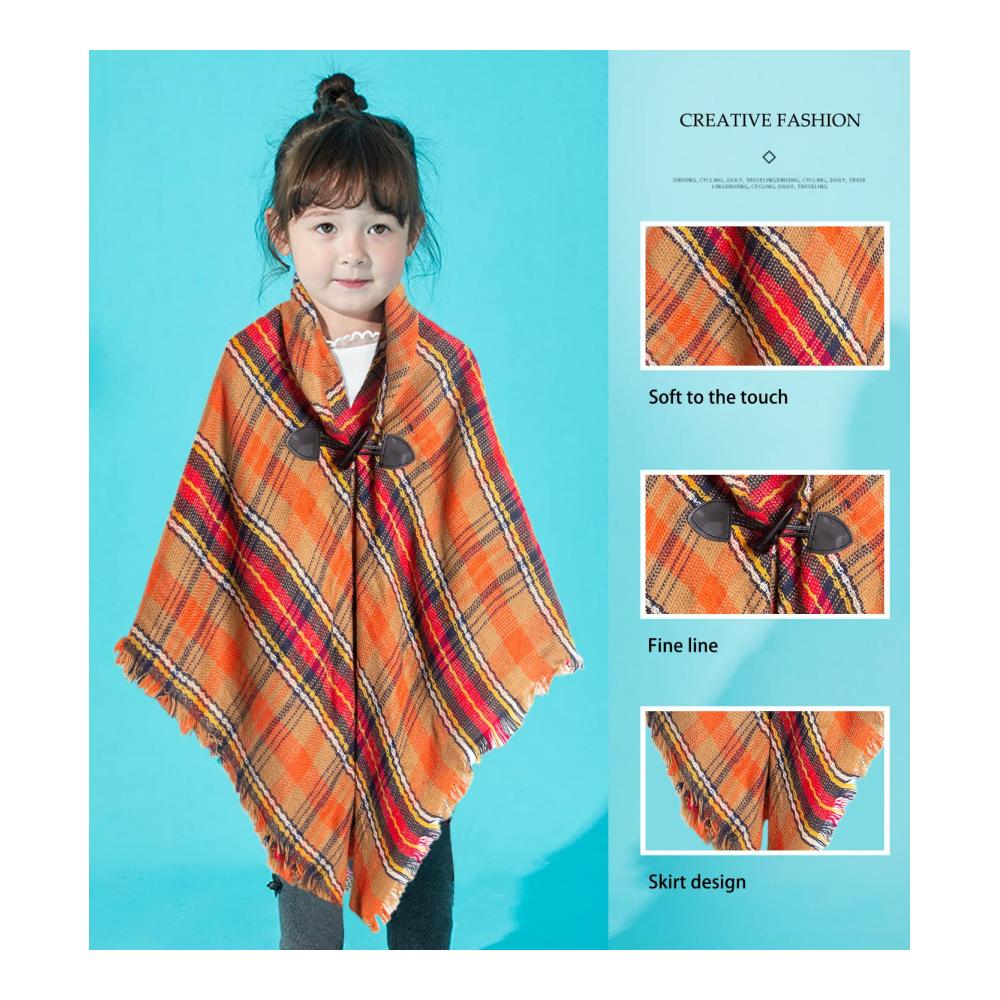 Herbst Kinder Strickjacke mit Schal und Schnalle - Stilvolles Poncho-Design mit Trompetenärmeln Fransen und Wintercape für einen trendigen Look