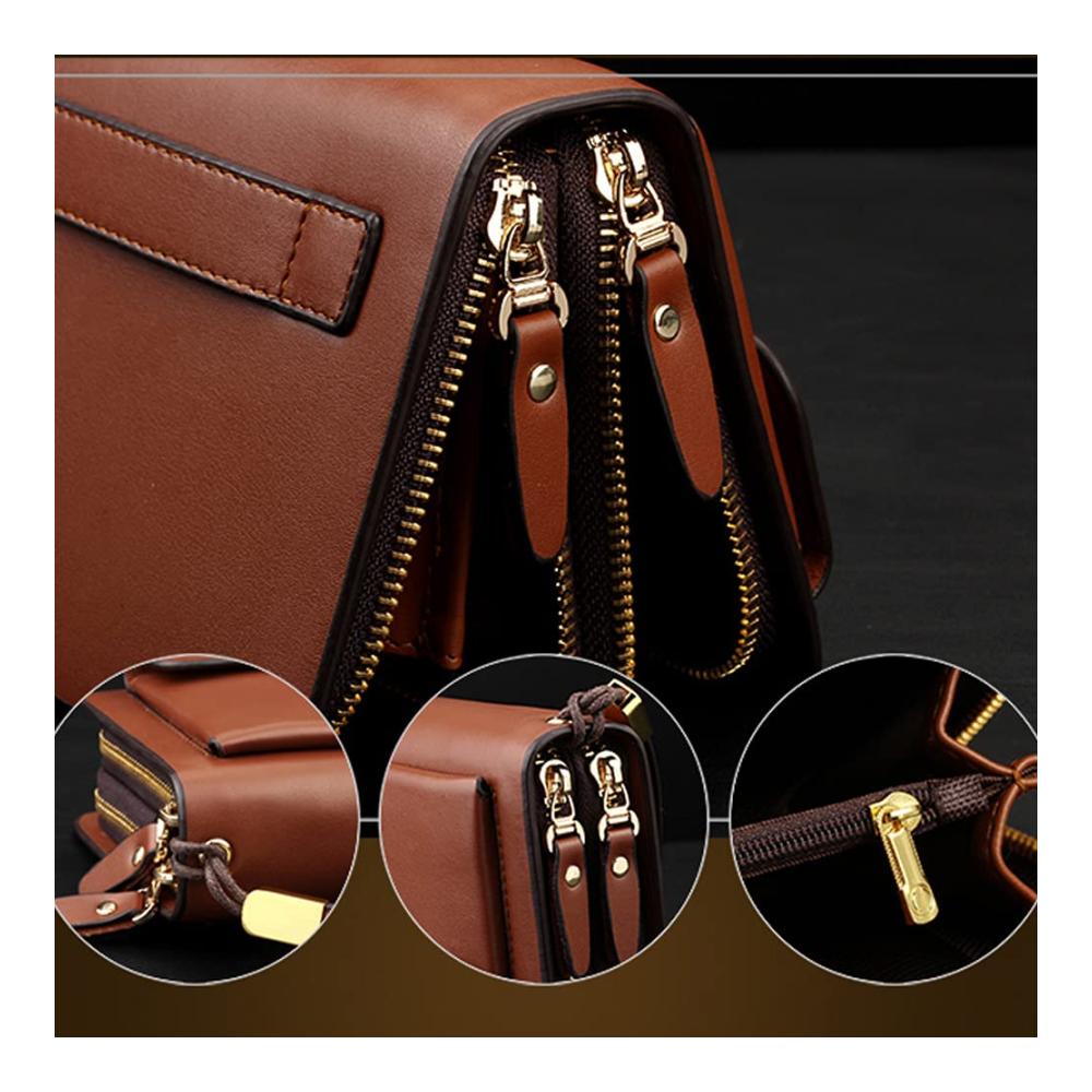 Herren Leder Geldbörse ZED - Exklusive Business Geldbörse mit Schulterriemen Kartenfächern und geräumiger Clutch