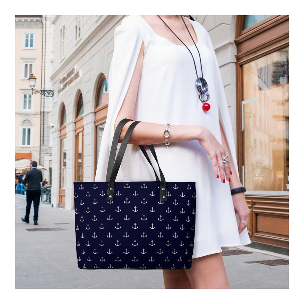 Anker Henkeltasche aus Pebbled PU Leder | Vielseitige Damenhandtasche für Business & Freizeit | Blauer Hintergrund | 29x34x14cm