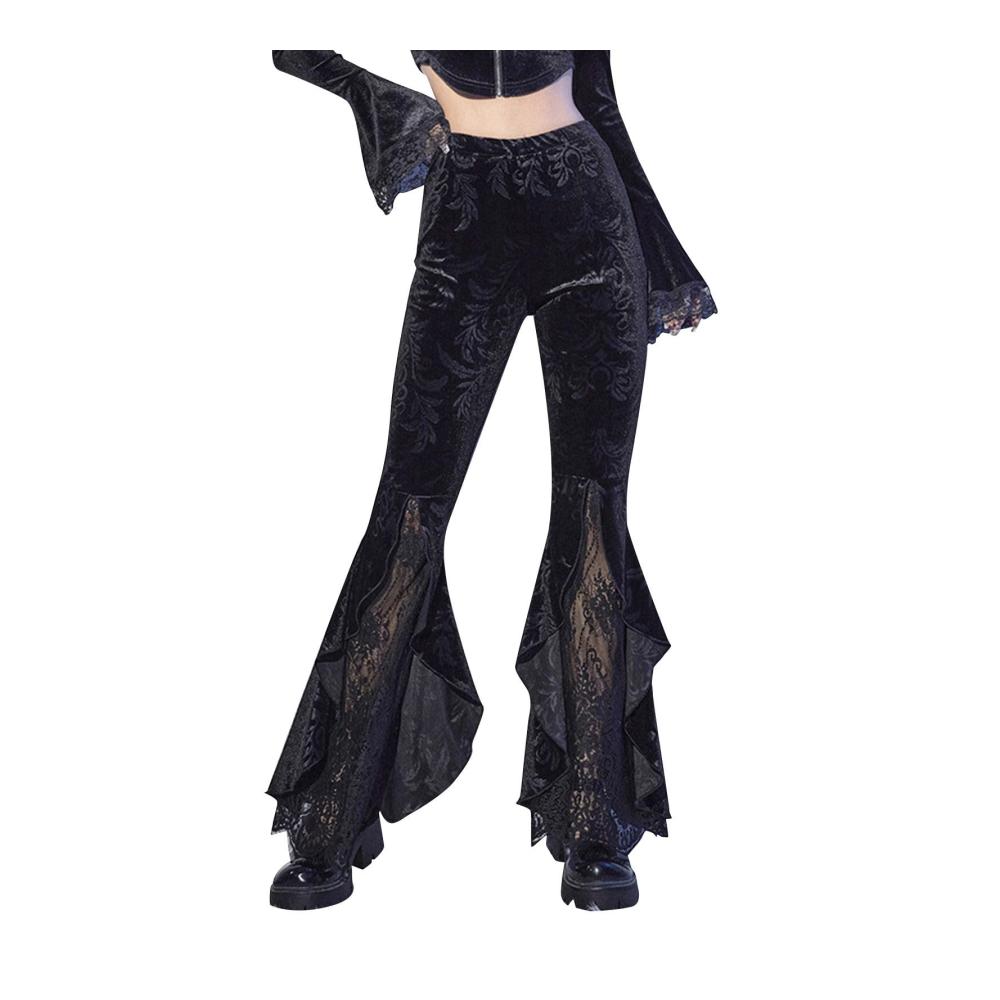 Gothic Halloween Kostüm Damen - Vintage Spitzen High Waist Hose Steampunk Bootcut 70er Karneval Sexy Partyhosen Y2k Freizeithose Damen Cargohose Slim Fit Baby Dolls & Negligees
