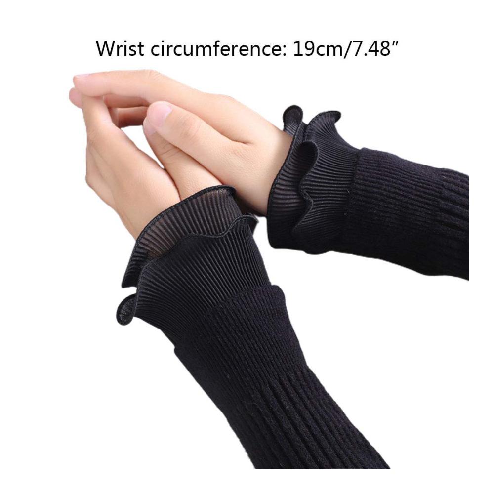 Damen Armwärmer & Muffs - Dekorative Fake Ärmel Doppelschicht Faltige Rüschen Manschetten Handgelenkwärmer in Schwarz