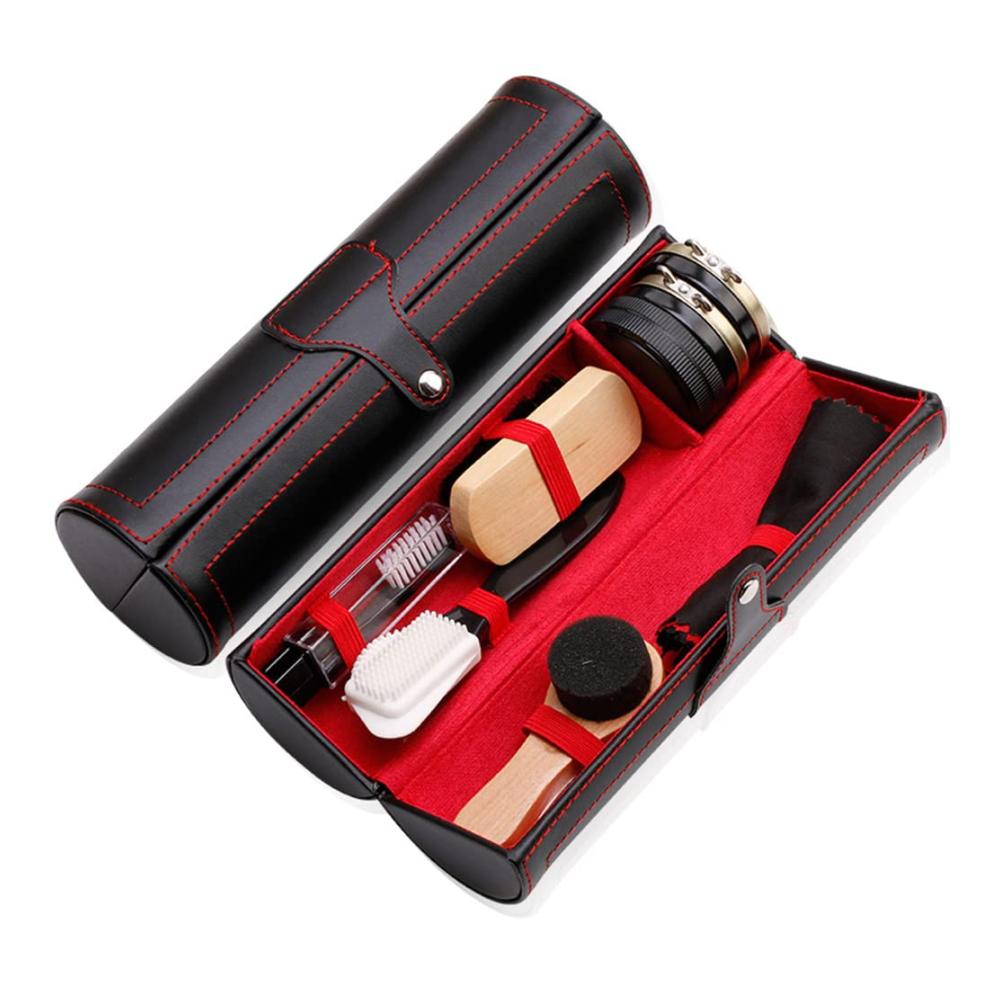 10-teiliges Schuhpflegeset | Schuhputzkit mit Schwarz/Weiß Schuhcreme Bürste Löffel Tuch Schwamm PU-Lederetui | Reiseset für makellos gepflegte Schuhe