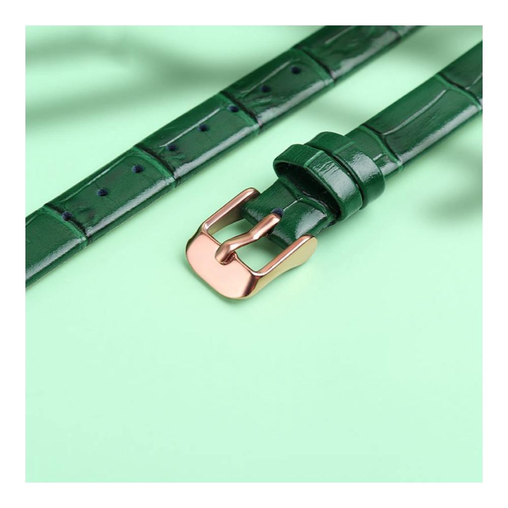 Uhrenarmband aus echtem Leder - Hochwertiges 10mm Ersatzarmband für Damenuhren in Grün mit Silberner Schnalle