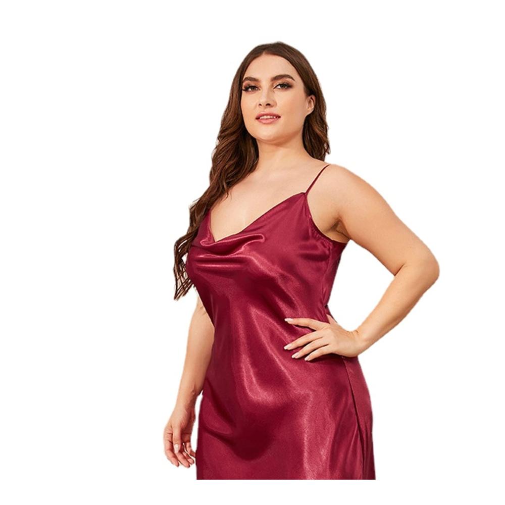 Satin Negligee Damen Nachthemd mit Spitze - Sexy Lingerie Dessous für Damen in XL-3XL - Elegantes Spaghetti-Träger-Kleid für Plus Size Sleepwear