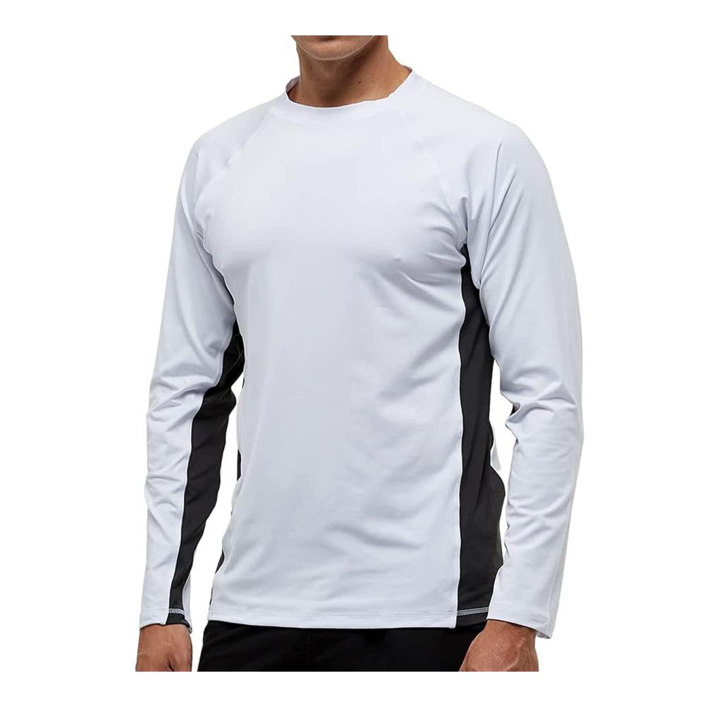 UV-Schutz Langarmshirt für Herren - Schnelltrocknendes atmungsaktives Wandershirt mit UPF 54 ideal zum Surfen Laufen Angeln und Wandern - In Weiß und Grau