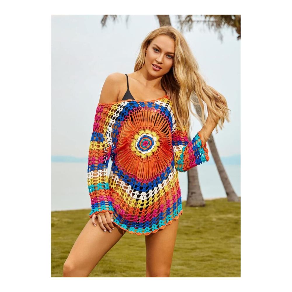 Strandkleidung für Damen Gestricktes Strandtop mit Häkel-Tunika - Perfekter Bikini-Cover-up für den Urlaub