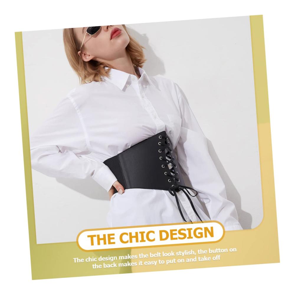 Breiter Damen Korsettgürtel in Schwarz – Elastischer Bindegürtel mit Schnürung für Renaissance-Accessoires Fräulein Rock Kunstleder – Taillengürtel für Frauen