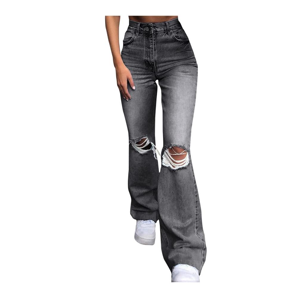 Modische Damenjeans Zerrissene Boyfriend-Jeans für Frühling & Herbst | Breite Denim-Hose mit weitem Bein und Bootcut-Schnitt für Frauen