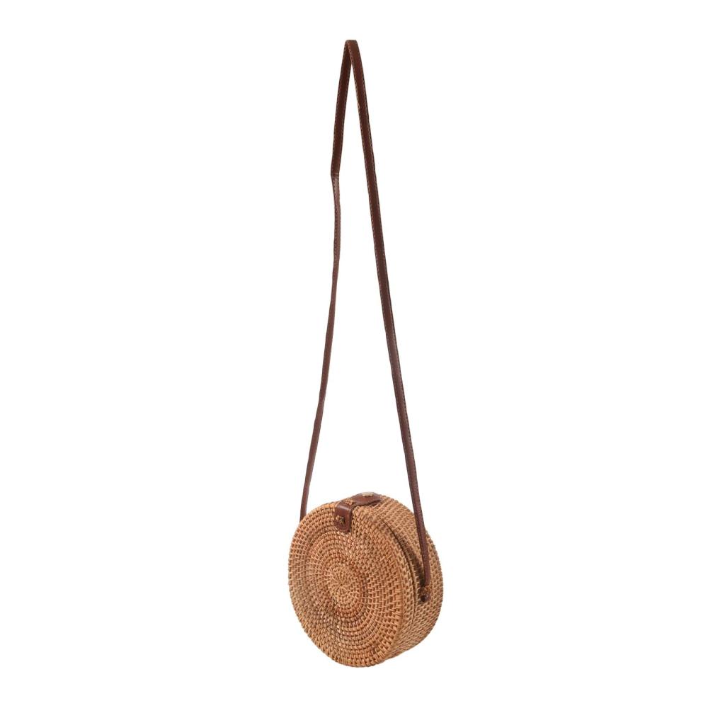 Boho Leder Umhängetasche – Handgefertigte Rattan Strandtasche mit Ringdesign Mädchen Tasche Kleine Böhmische Schultertasche