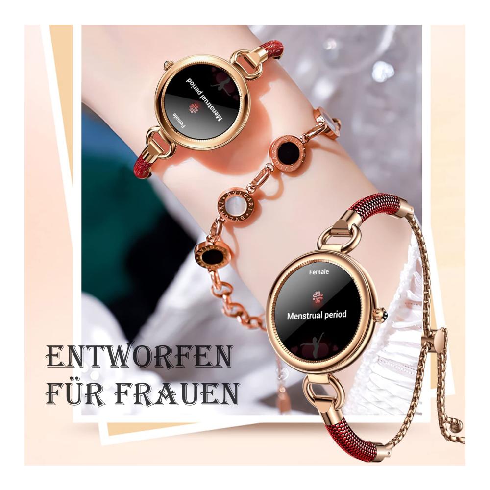 Fashion Smartwatches Damen Elegant Gold Schmuck Armreif mit Schrittzähler Schlafmonitor Pulsuhr Blutdruck & Periode - Edelstahl Smartwatch Damenuhr für Fitness kompatibel mit IOS und Android