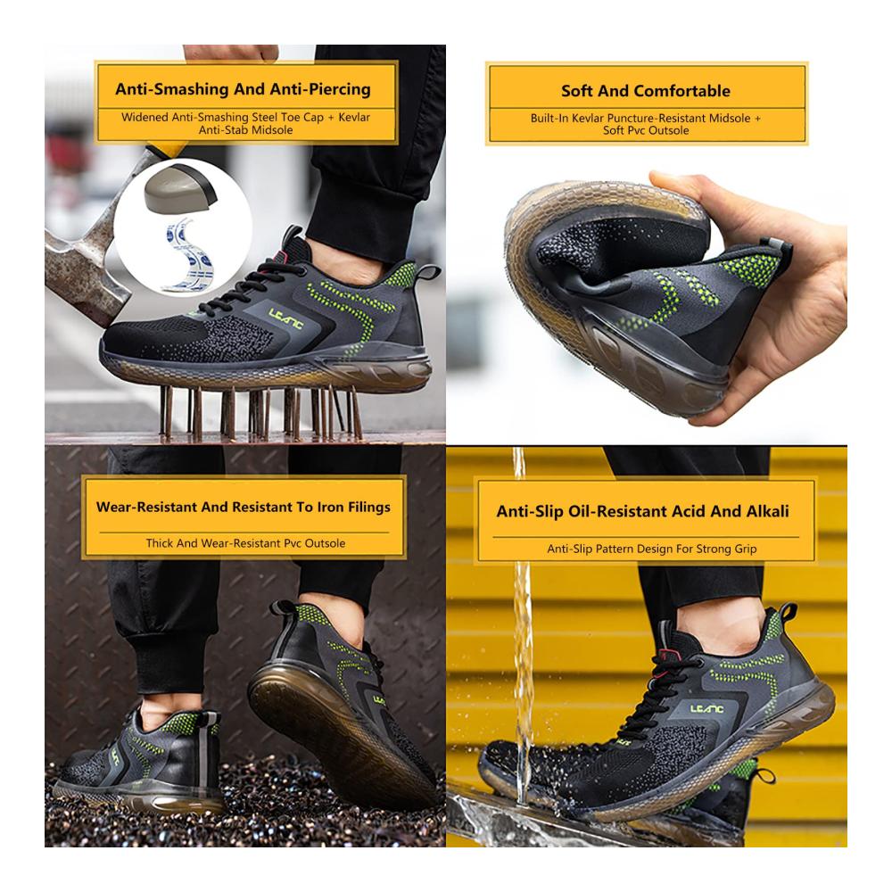 Sneaker Unzerstörbare Schuhe mit Stahlkappe | Leichte pannensichere Sicherheitsarbeitsschuhe für Herren | Bauarbeit Turnschuhe | Atmungsaktiv und schwarz - Größe 41 | Robuste komfortable Arbeits- und Freizeitschuhe