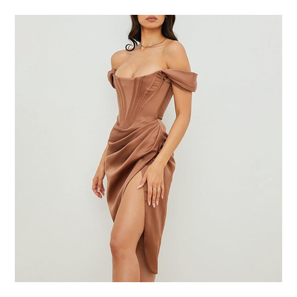 Cocktail Damenkleid Schulterfrei Drapiert Satin Schlitz Korsett - Perfekt für formelle Anlässe