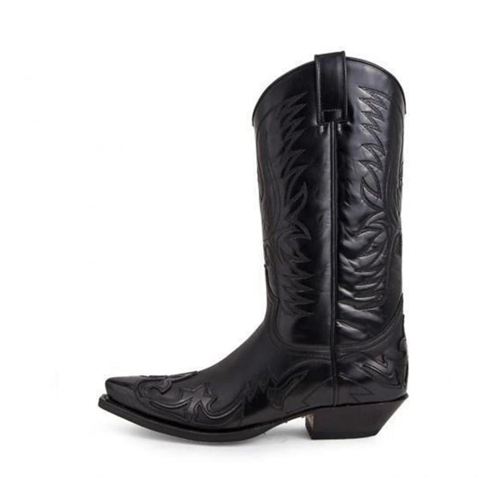 Herren Vintage Cowboy Motorradstiefel aus PU-Leder | Westernstiefel mit mittelhohem Absatz | Schwarz Größe 43