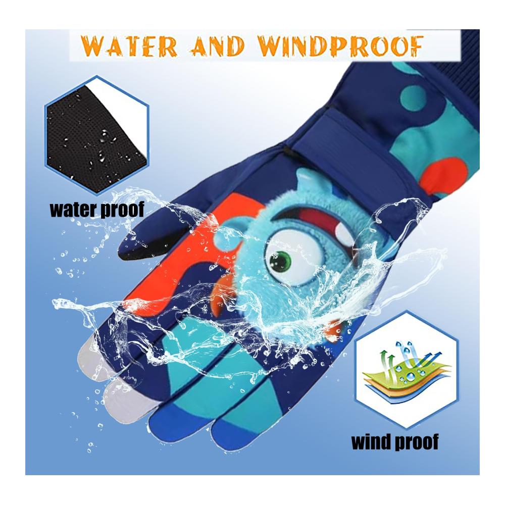 Kinder Winter Skihandschuhe | Wasserdicht & Winddicht | PU Palme | Warmes Fleece | 2-13 Jahre Jungen Mädchen | Fahrradhandschuhe