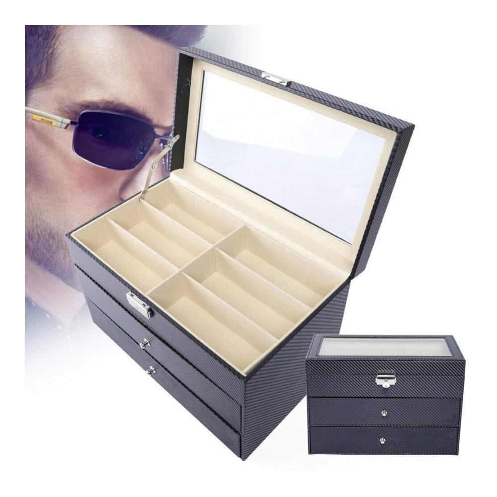 Brillenetui Organizer Aufbewahrung für 18 Brillen mit Glas-Schaufenster - Brillenbox Display & Showcase für Brillenkollektion 35 x 21 x 24.5 cm