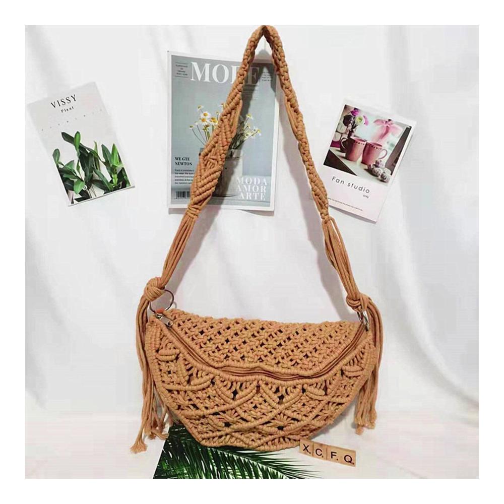 Bohemian Häkeltasche mit Quasten | Handgewebte Schultertasche für Reisen und Strand | Geldbörse für Bohemian-Style | Böhmische Häkeltasche