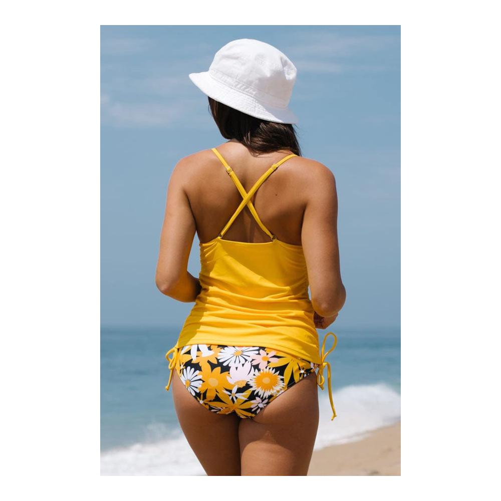 Blumendruck Tankini Set für Damen mit Bauchkontrolle und Bindeband an den Seiten