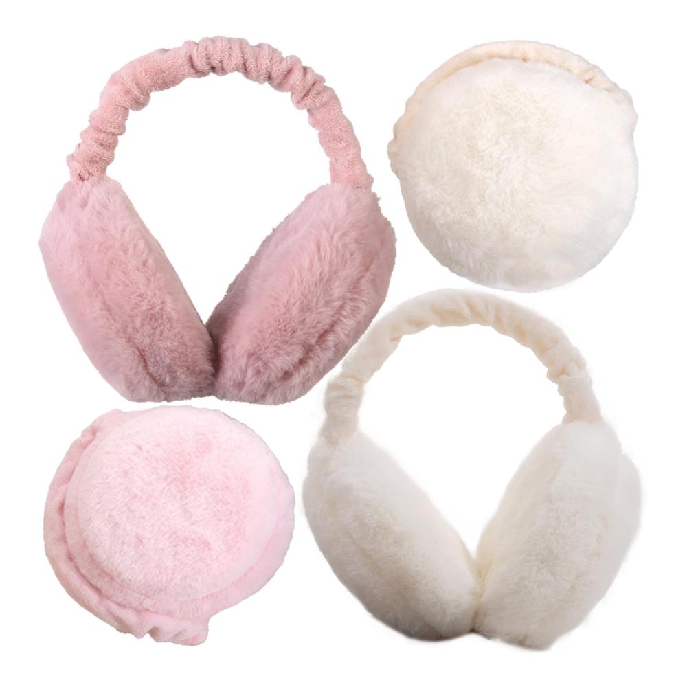 Ohrenschützer für Damen - 2er Set faltbar verstellbar Plüsch Winter-Thermo-Ohrenwärmer - winddicht & niedlich