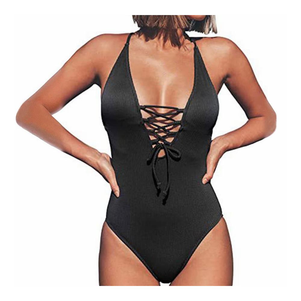 Eleganter Monokini Badeanzug für Damen mit Zierausschnitten und Raffung für eine schmeichelhafte Strandmode - High Neck Einteiler mit bauchweg-Effekt für mollige Frauen
