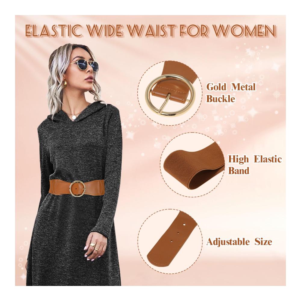 Elastische Taillengürtel im Vintage-Stil Damen-Modegürtel-Set 2 Stück Breiter Gürtel für Kleider und Hemden