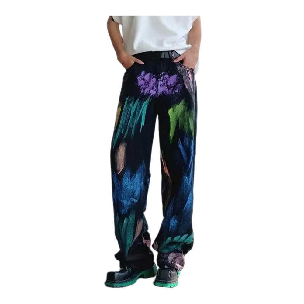 Stretch Herren Jeans - Modische Batik-Lockere Passform Drapiertes Design Breite Beinhosen - Casual und Trendy Herrenbekleidung