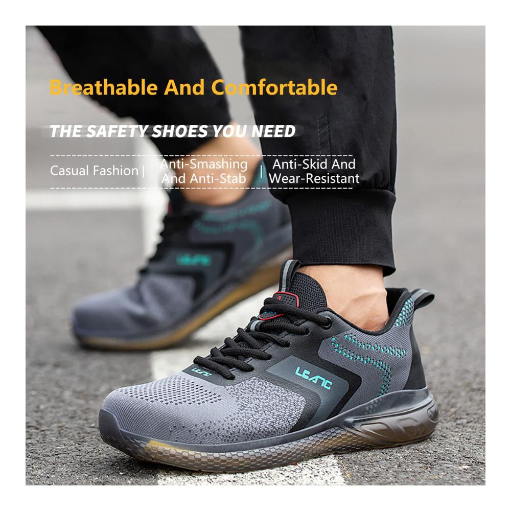 Sneaker Unzerstörbare Schuhe mit Stahlkappe | Leichte pannensichere Sicherheitsarbeitsschuhe für Herren | Bauarbeit Turnschuhe | Atmungsaktiv und schwarz - Größe 41 | Robuste komfortable Arbeits- und Freizeitschuhe