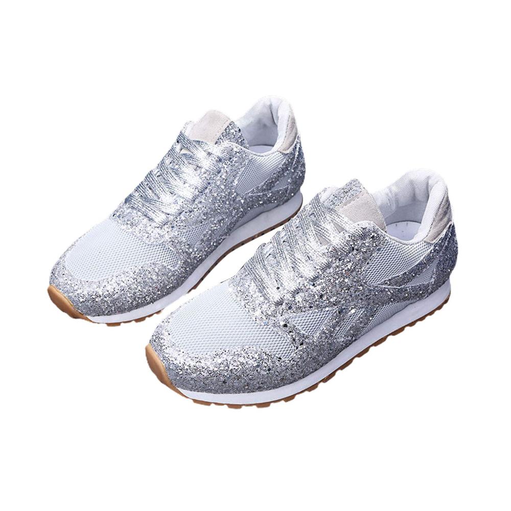 Casual Damen Sneakers mit Pailletten Strass und Plateau – Atmungsaktive Wanderschuhe