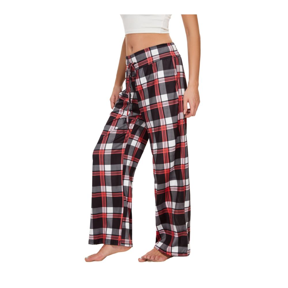 Weihnachts Pyjama Damen Karierte Schlafanzughose Lang mit Kordelzug
